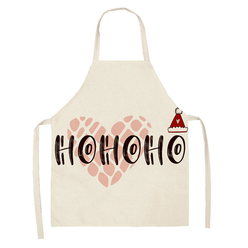 Christmas Deer Art Pattern Female Cleaning Home Cooking Kitchen Apron Chef Ear Cotton Linen PearlNestDecor.com