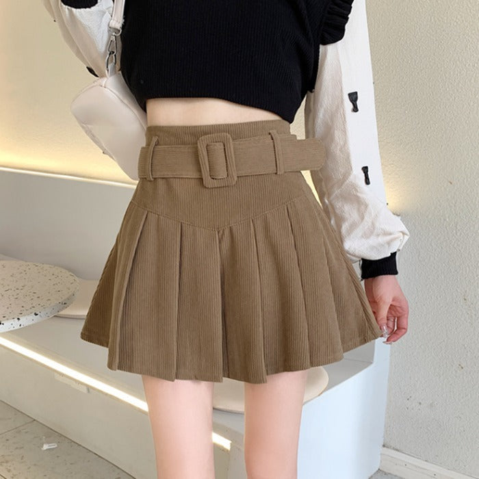 Corduroy Pleated A-Line Skirt NorixaFashion.com
