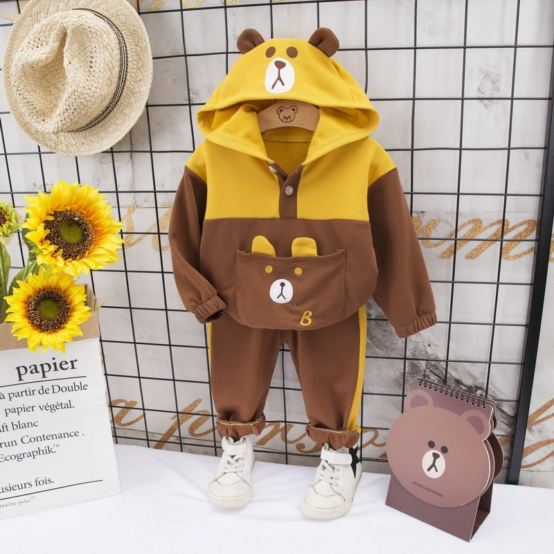 Children's hooded long-sleeved sweatshirt sports suit