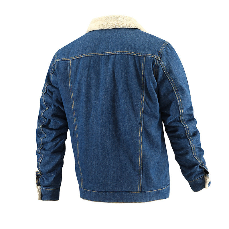 2026 Cross-Border Autumn And Winter Men's Long-Sleeve Fleece-Lined Thickened Denim Jacket With Turn-Down Collar, Large Size, Casual Versatile Fashion Urban Style NorixaFashion.com