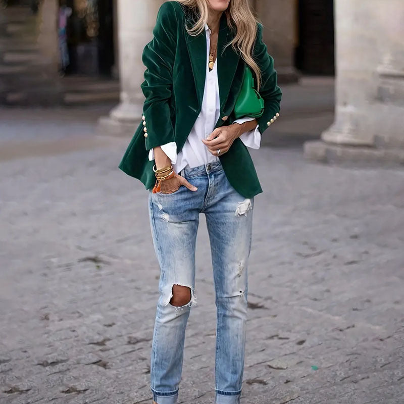 Velvet Lapel Casual Suit Business Fashion Slim Single-breasted Jacket Outwear Clothing For Women CJD