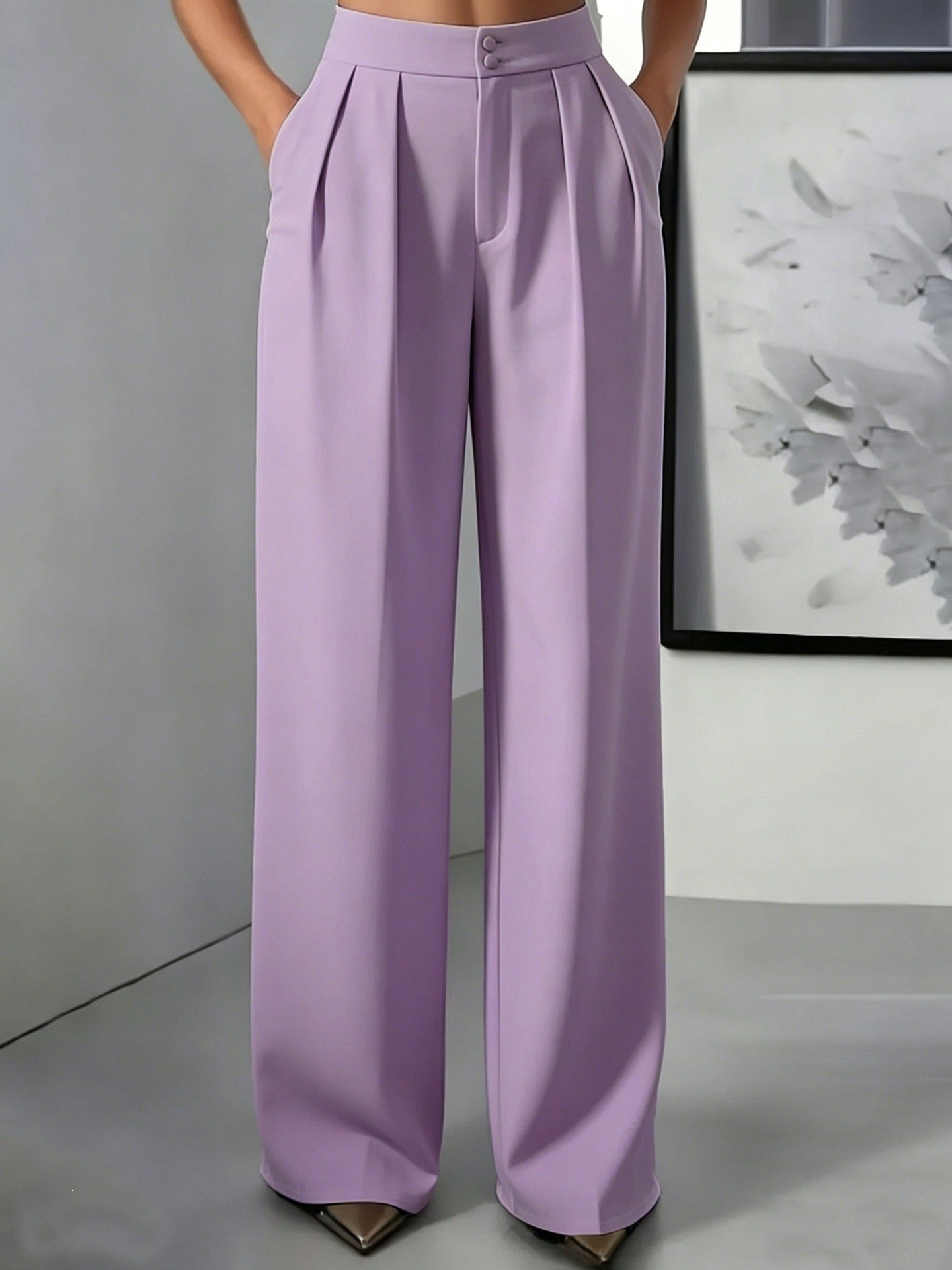 Straight-leg Minimalist Suit Slim-fit Elastic-waist Pants For Women NorixaFashion.com