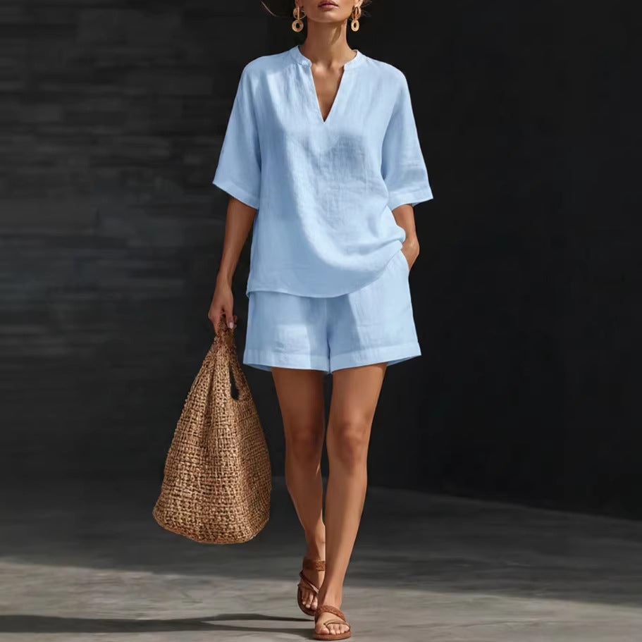 New Stylish Elegant Loose-Fit V-Neck Two-Piece Set NorixaFashion.com