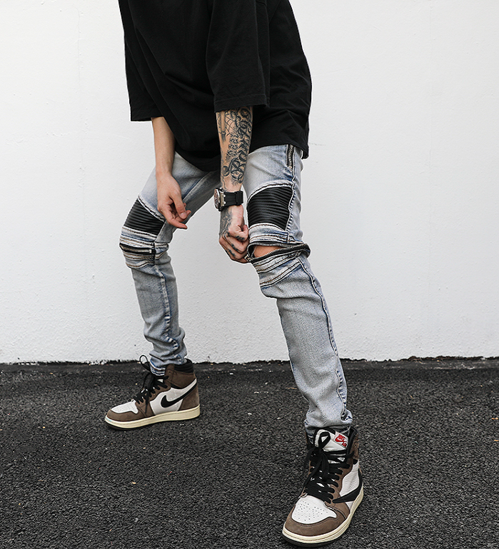 Zippered Biker Denim Jacket Pi-Mart