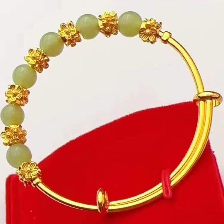 Brass Gold-plated Chalcedony Flower Pull Bracelet Hand Accessory Ancient Style Women's Light Luxury Versatile High-end Feeling Bracelet LadyShow.Store