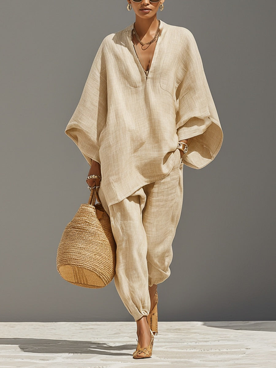 Women's Casual Loose Solid Color Shirt Set NorixaFashion.com