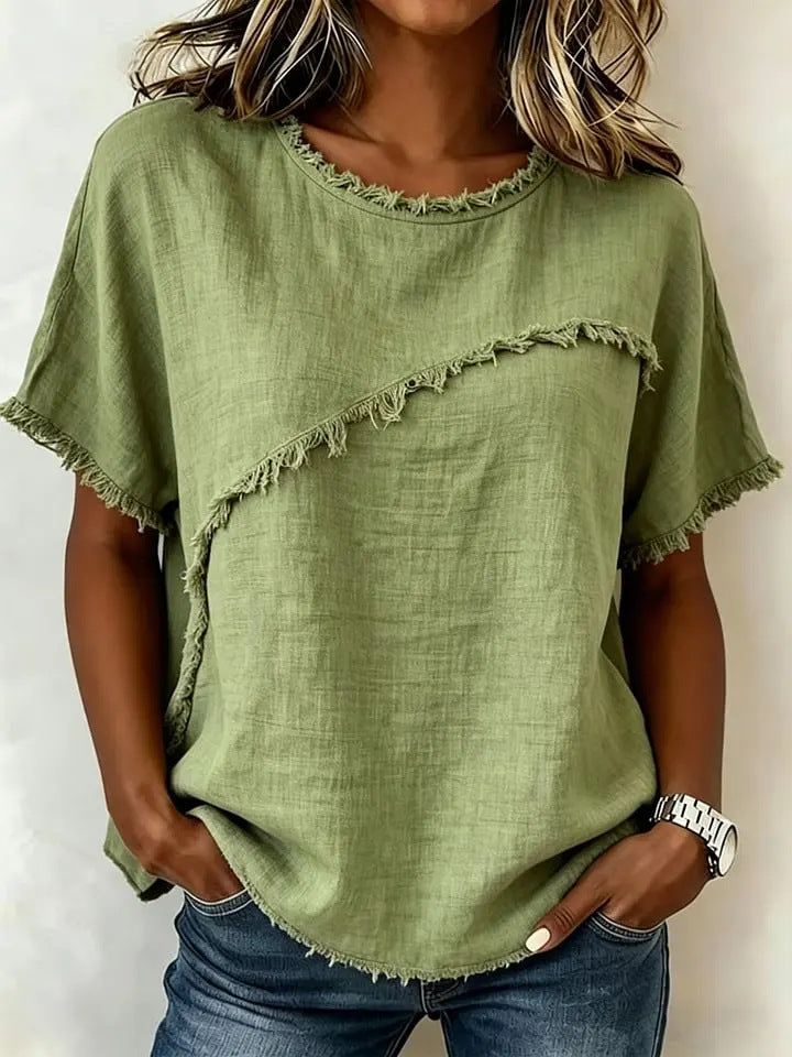 Women's Round-Neck Casual Loose Short-Sleeve Top NorixaFashion.com