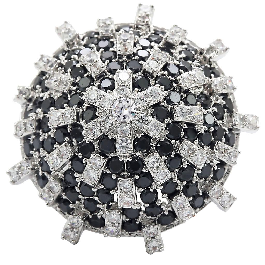 1W029 - Rhodium Brass Ring with AAA Grade CZ  in Black Diamond LuxuryLifeWay Online Store