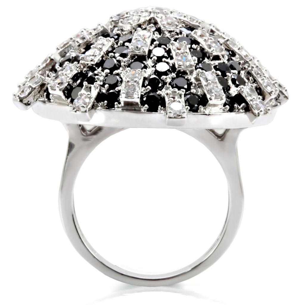 1W029 - Rhodium Brass Ring with AAA Grade CZ  in Black Diamond LuxuryLifeWay Online Store