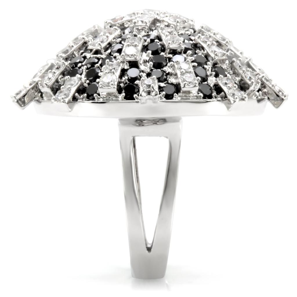 1W029 - Rhodium Brass Ring with AAA Grade CZ  in Black Diamond LuxuryLifeWay Online Store