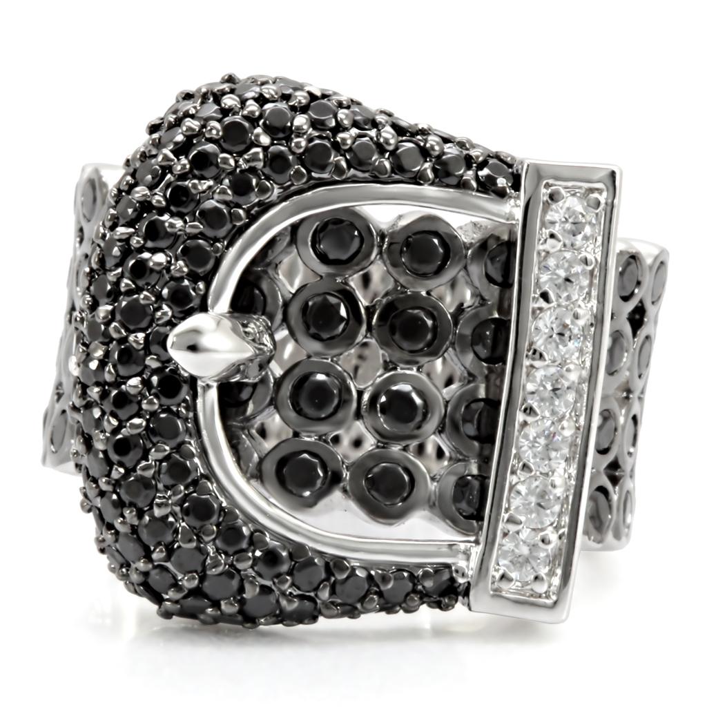 1W048 - Rhodium + Ruthenium Brass Ring with AAA Grade CZ  in Black Diamond LuxuryLifeWay Online Store