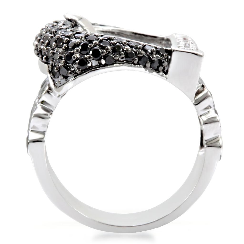 1W048 - Rhodium + Ruthenium Brass Ring with AAA Grade CZ  in Black Diamond LuxuryLifeWay Online Store