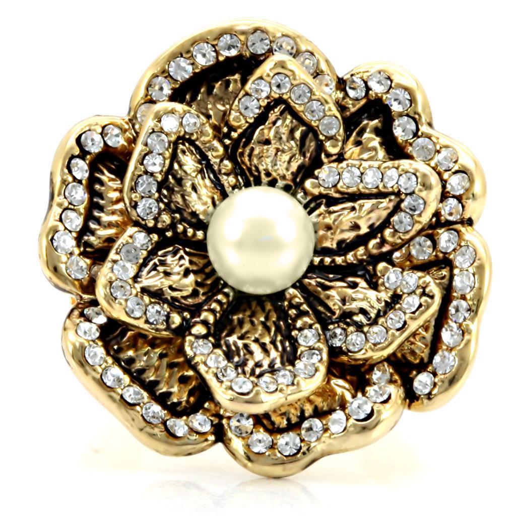1W063 - Gold Brass Ring with Synthetic Pearl in Citrine Yellow LuxuryLifeWay Online Store