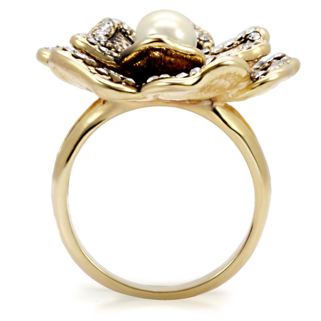 1W063 - Gold Brass Ring with Synthetic Pearl in Citrine Yellow LuxuryLifeWay Online Store