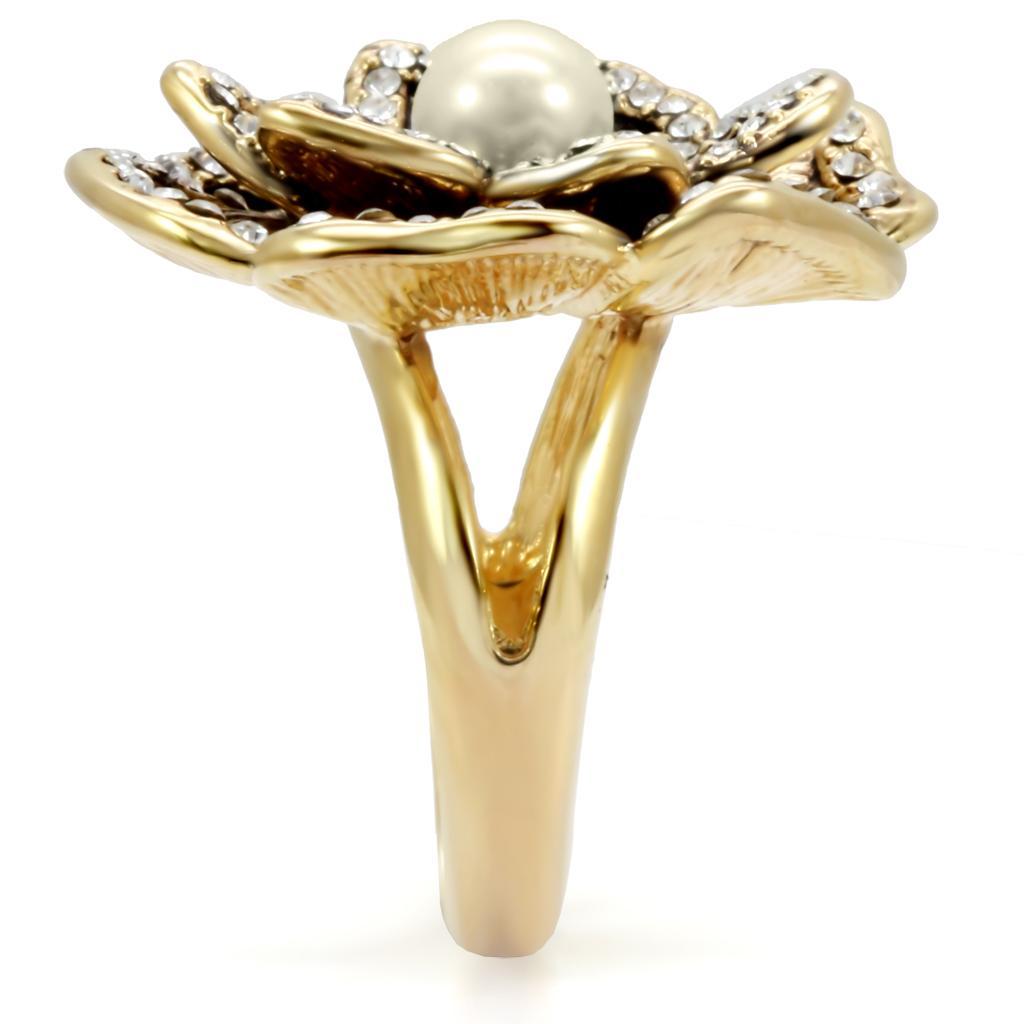 1W063 - Gold Brass Ring with Synthetic Pearl in Citrine Yellow LuxuryLifeWay Online Store