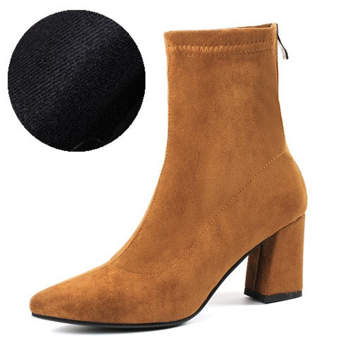 Women's Ankle Winter High-heeled Mid-tube Pointed Toe Thick-heeled Martin Boots LadyShow.Store