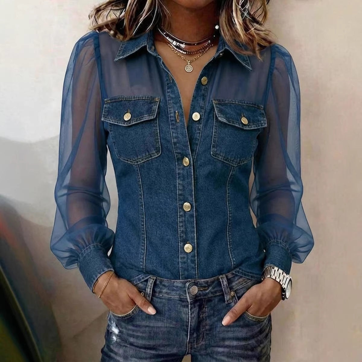 Womens V-neck Lace Long-sleeve Top NorixaFashion.com