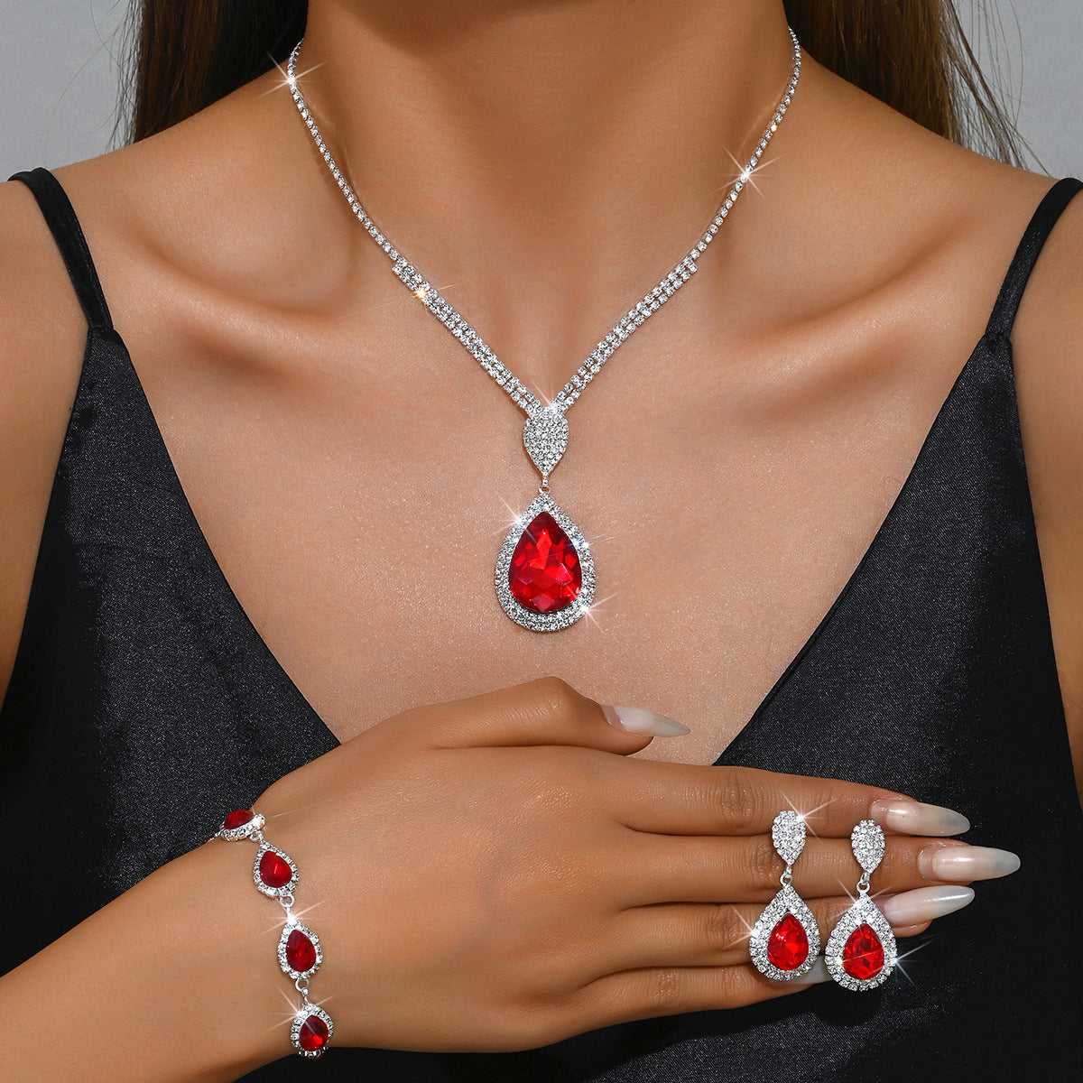 Red Sapphire Blue Water Drop Pendant Affordable Luxury Style Design Niche Trendy Suit LadyShow.Store