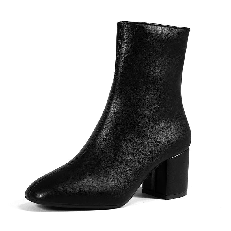 Chunky Heel Pointed Toe Boots With Side Zipper Fashion Mid-calf Boot For Women Shoes LadyShow.Store