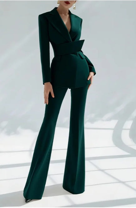 Dark Green Suede Vintage 2-Piece Suit NorixaFashion.com
