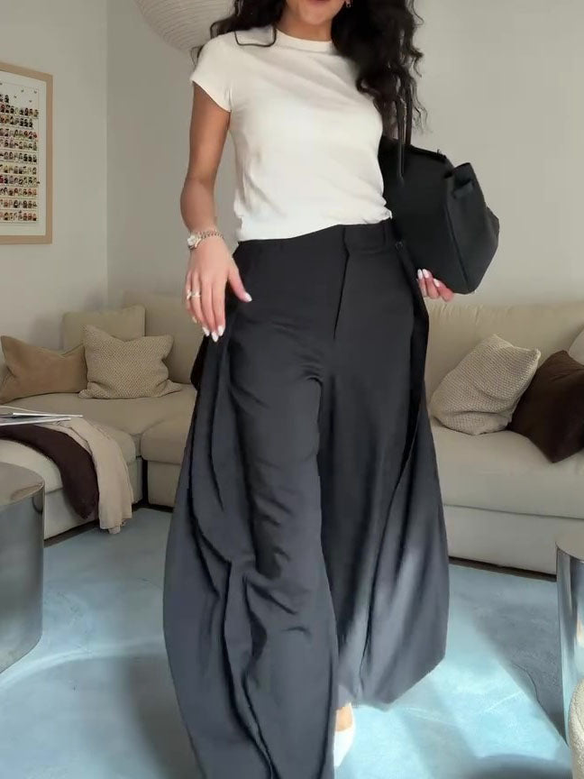 High Waist Draped Wide Leg Suit Pants NorixaFashion.com