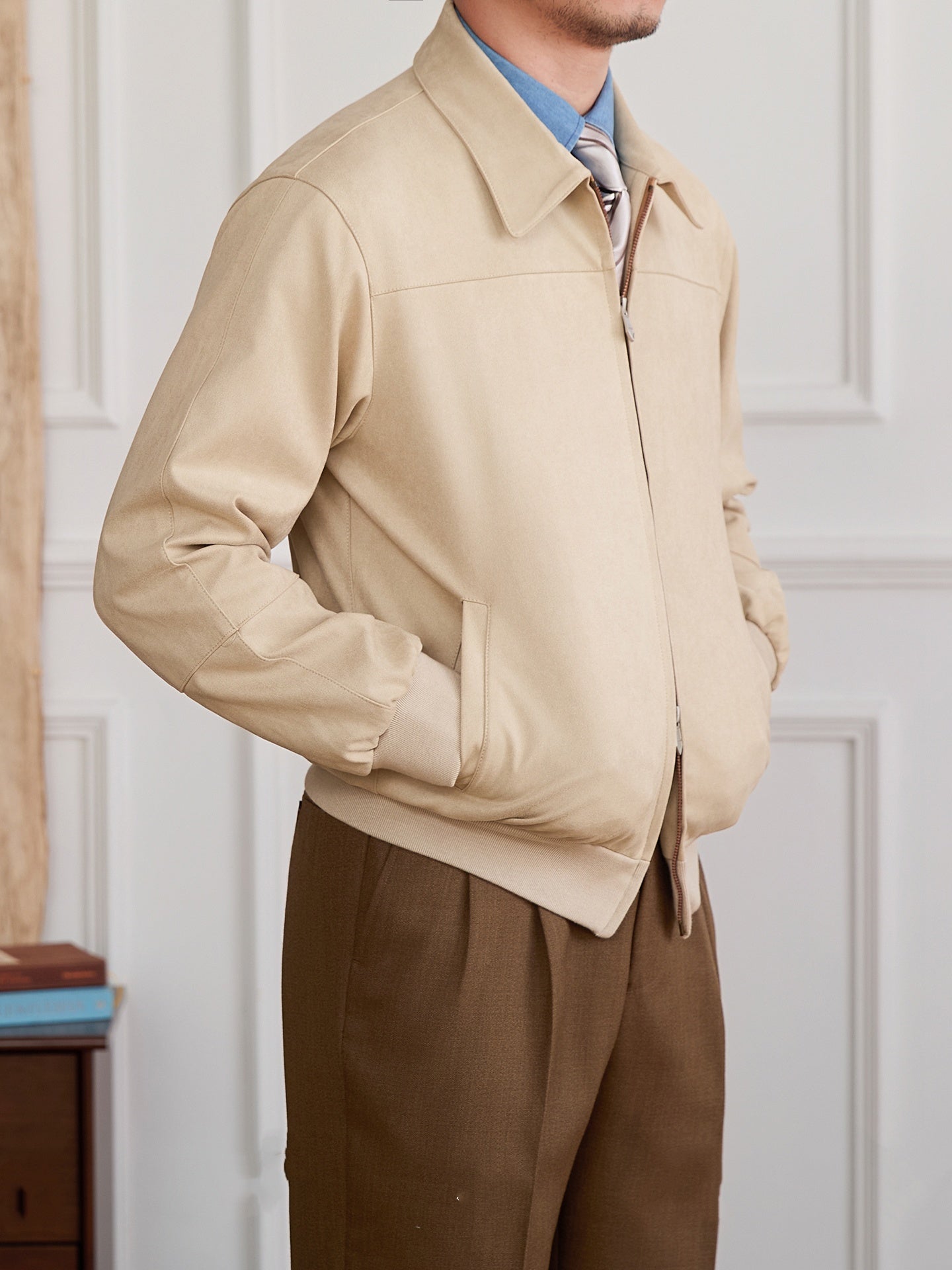 Suede Bomber Jacket Men's Casual Turn-down Collar Coat