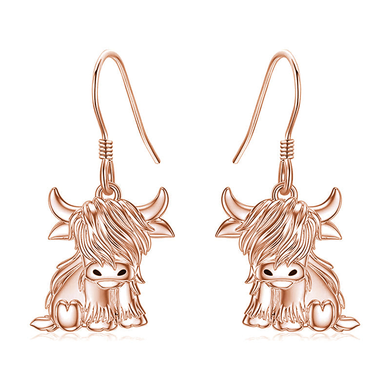 Highland Cow Earrings for Women 925 Sterling Silver Cow Dangle Drop Earrings LadyShow.Store
