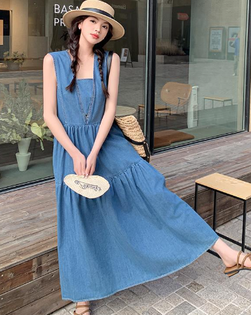 Denim Strap Dress for Women Pi-Mart