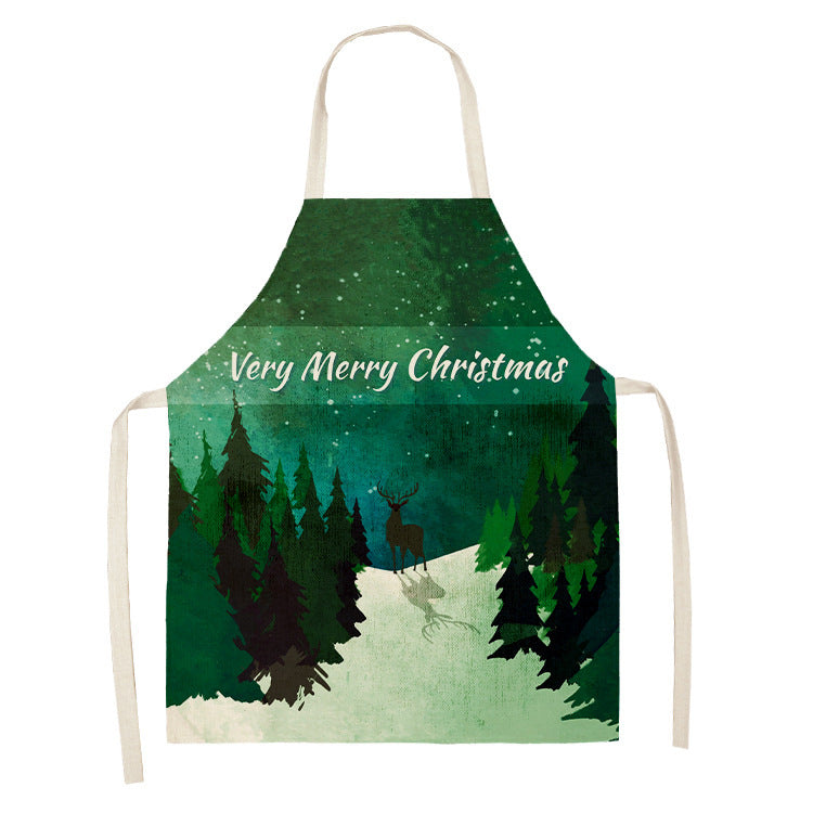 Household Green Series Christmas Dog Linen Apron Used In Kitchen PearlNestDecor.com