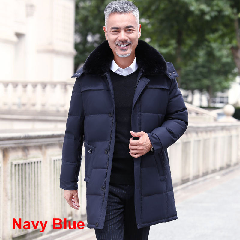 Men's Mid-Length Down Jacket with Removable Hood Pi-Mart