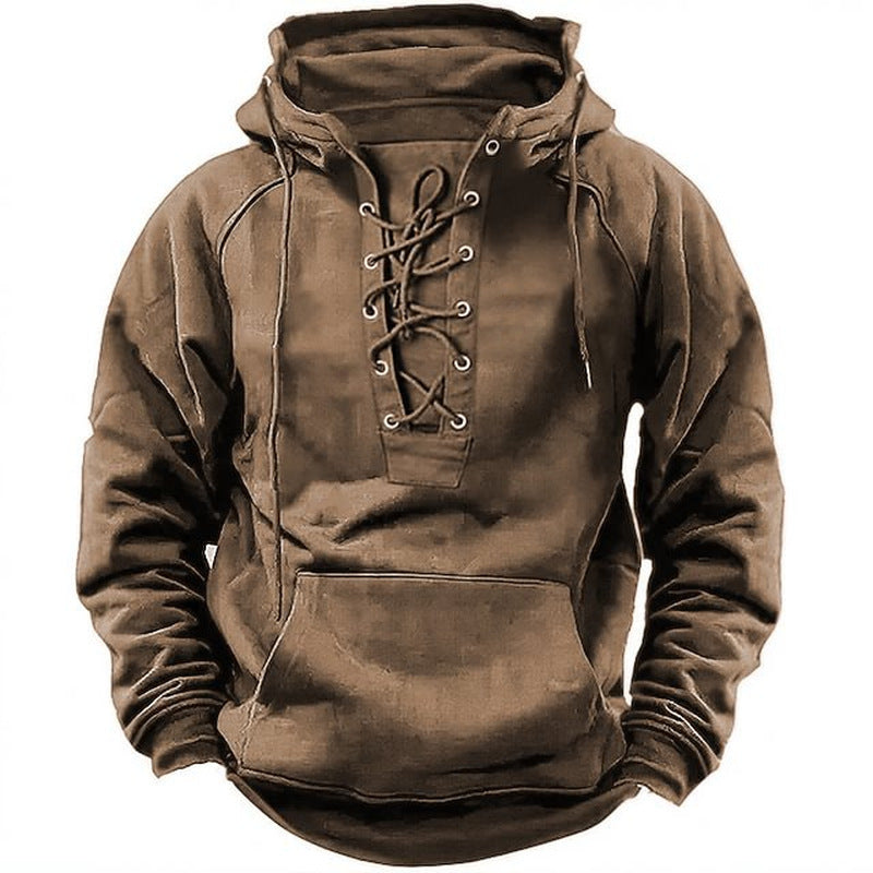 Ins Lace-up Hoodie Casual Sports Pocket Sweatshirt Men's Long-sleeved Top Clothing LadyShow.Store