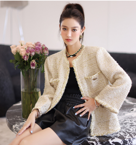 Loose Knit Pocket Round Neck Jacket for Women Pi-Mart