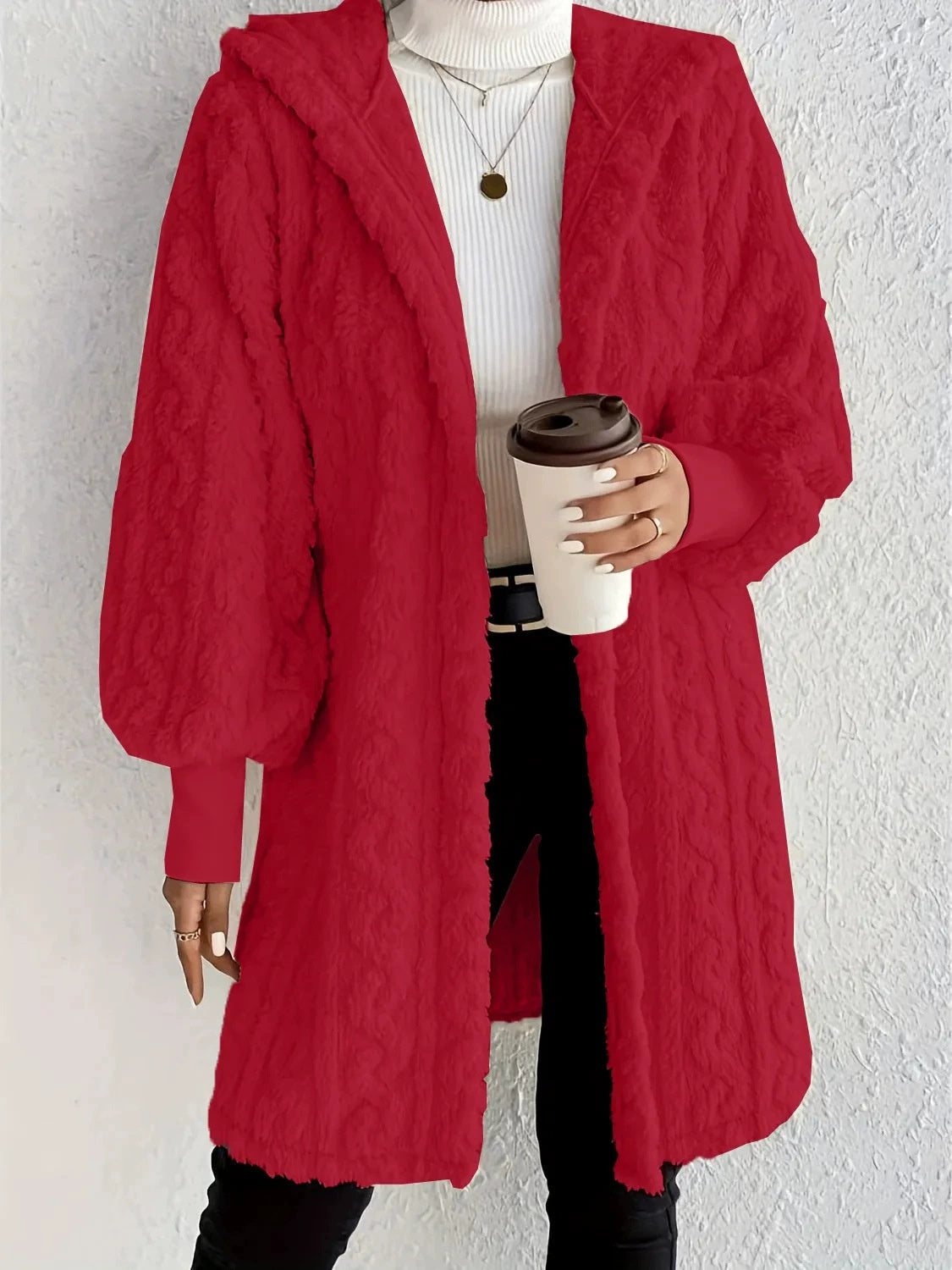 Hooded Double-sided Plush Cuff Thread Long Coat NorixaFashion.com