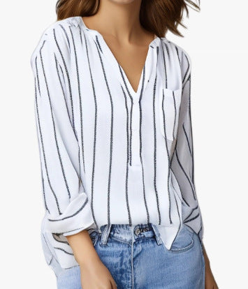 Simple And Fashionable Printed Striped Shirt For Women LadyShow.Store