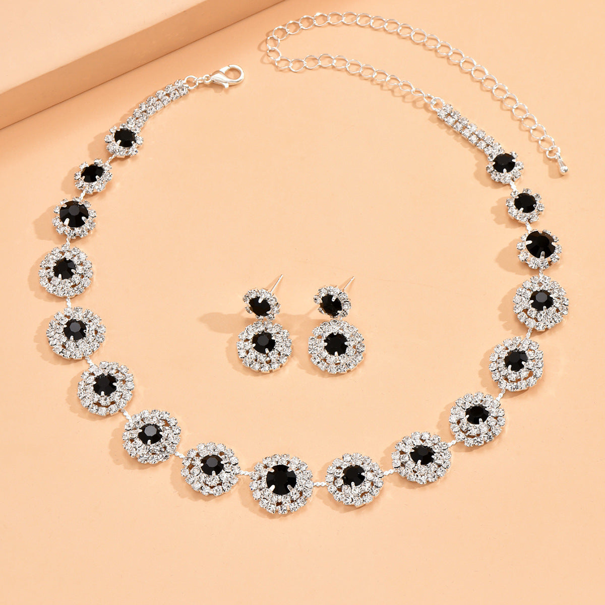 Popular Luxury Round Rhinestone Quartz Necklace And Earring Suit LadyShow.Store