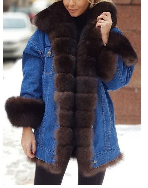 Ladies Fur One Denim Long Long Sleeve Coat LuxuryLifeWay Online Store