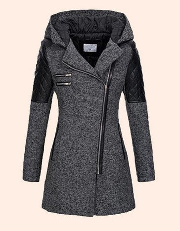 Women Warm Slim Full Zipper Coat Thick Woolen Coat Female Fall Winter Windbreaker Hooded Diagonal Zipper Women's Clothing CJD