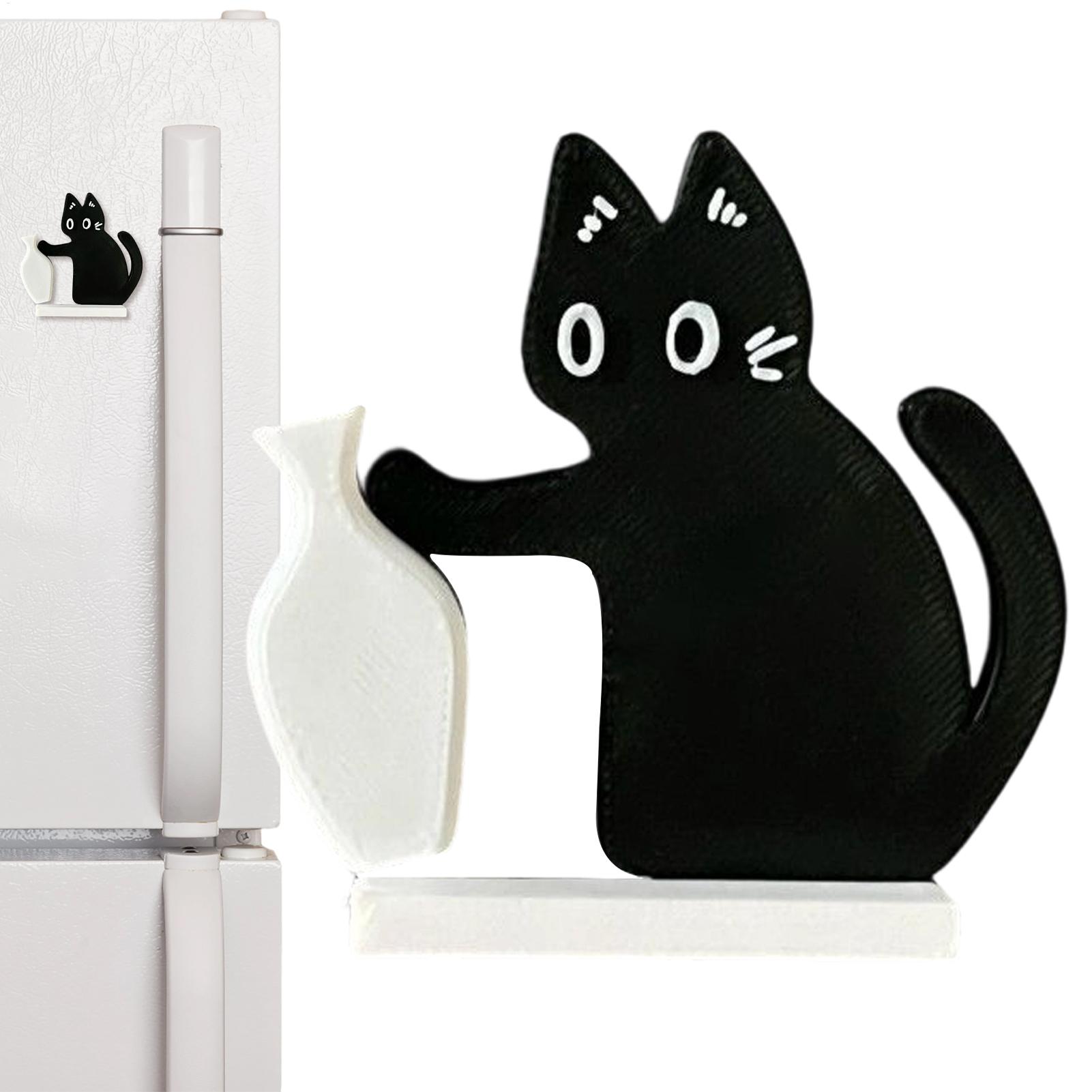 Creative Black Cat Fridge Magnet Acrylic Refrigerator Sticker Cat Whisker Fridge Magnet Figurine Kitchen Decor Gifts PearlNestDecor.com