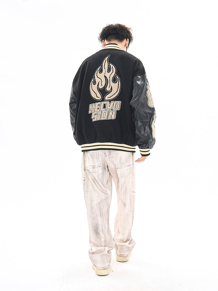Vintage Flame Embroidered Jacket Jacket Baseball Uniform Best YouTube Store