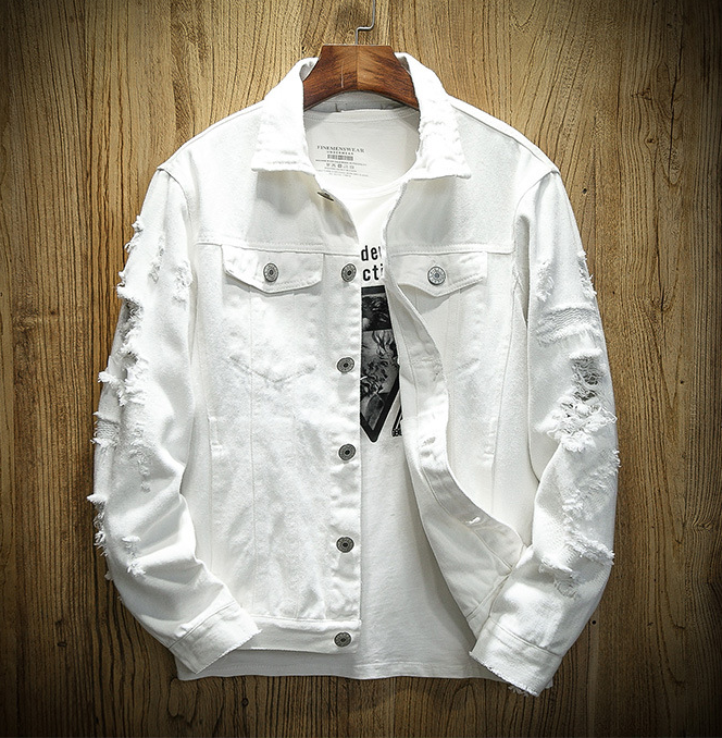 Men's Ripped Denim Jacket Pi-Mart