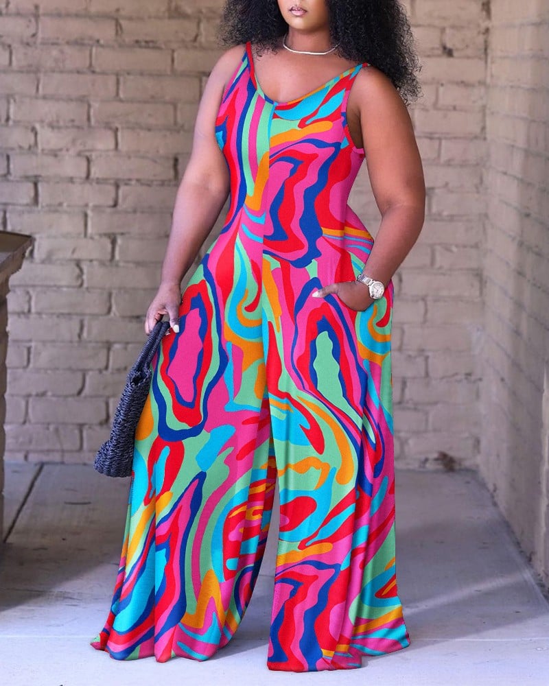 Women's Loose Printed Suspender Jumpsuit Pi-Mart