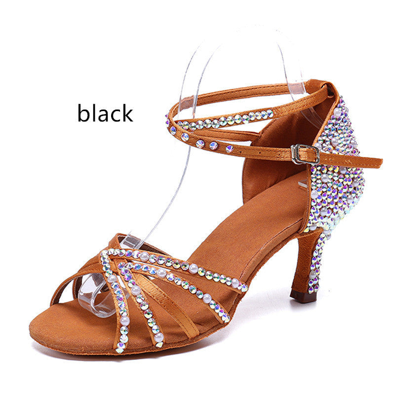 Latin Dance Shoes Rhinestone Pearl Satin Women LadyShow.Store
