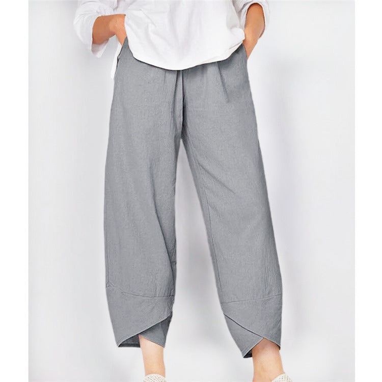 Wide Leg Pants Loose Casual Cotton Linen NorixaFashion.com