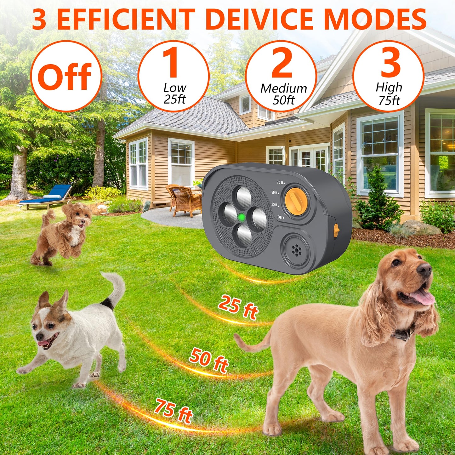 Anti Barking Device For Dogs, Bark Box Rechargeable Dog Bark Deterrent With Variable Ultra Frequency 6 Modes IP65 Waterproof Dog Silencer Stop Neighbors  Dogs From Barking Up To 75ft Pets Fashion