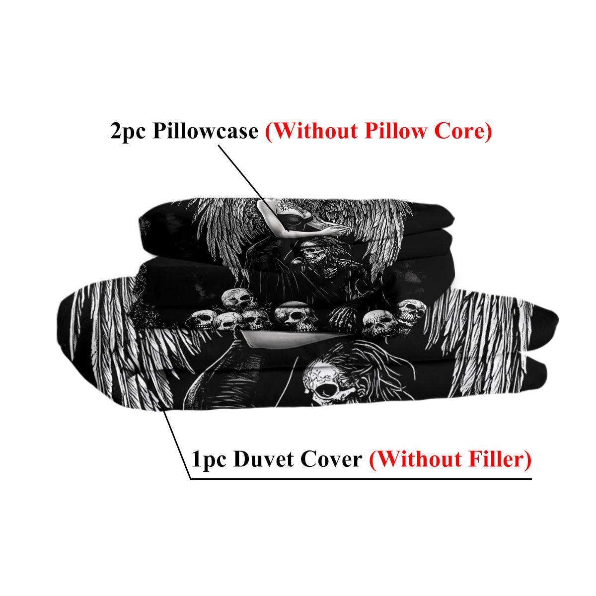 3 Pcs Of Dark Angel Skull Themed Printed Bedding Series Suitable For All Seasons PearlNestDecor.com