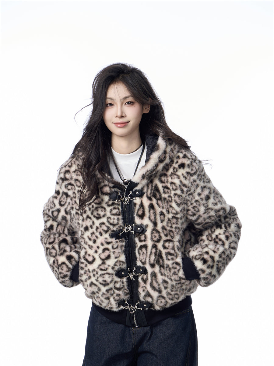 Hooded Jacket Women's Loose Thick Leopard Print Full Print Design Street Coat Best YouTube Store