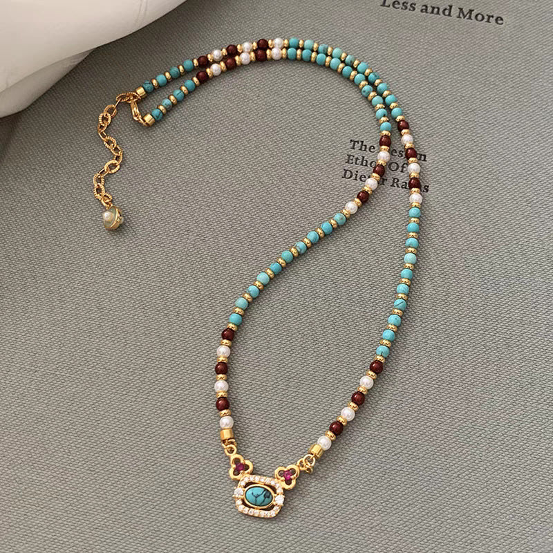 Natural Turquoise Pearl Necklace Chinese Style Traditional Clavicle Necklace LadyShow.Store