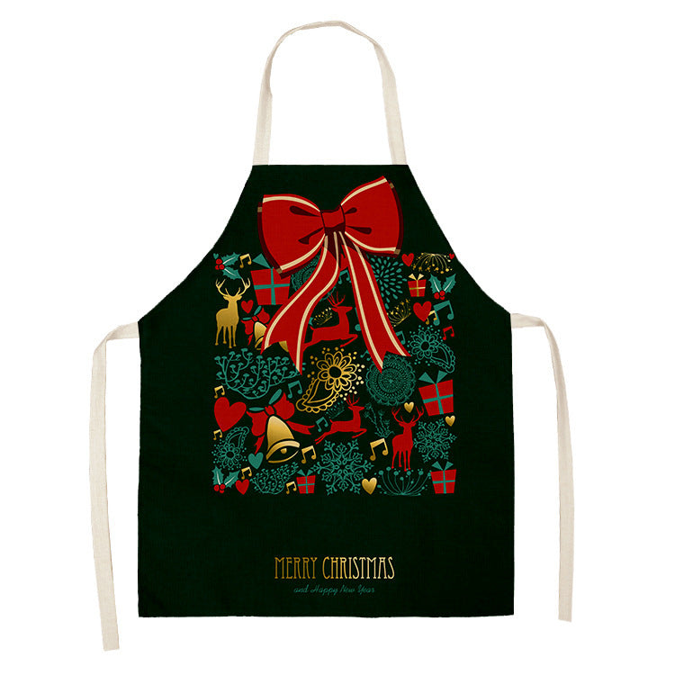 Household Green Series Christmas Dog Linen Apron Used In Kitchen PearlNestDecor.com
