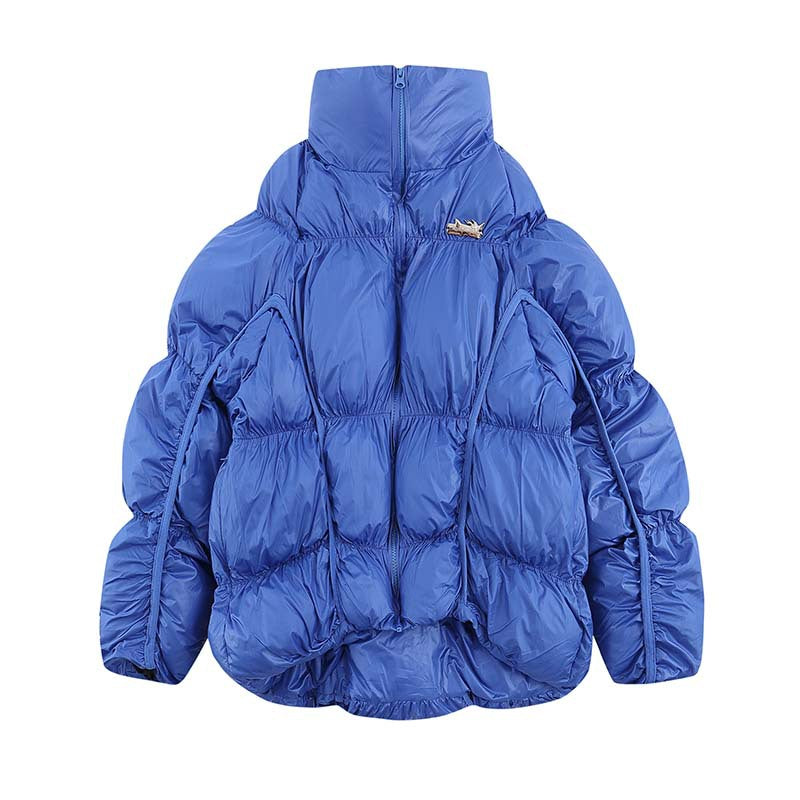 Men's Tide Brand Short Front And Long Back Thickened Stand Collar Cotton-padded Jacket