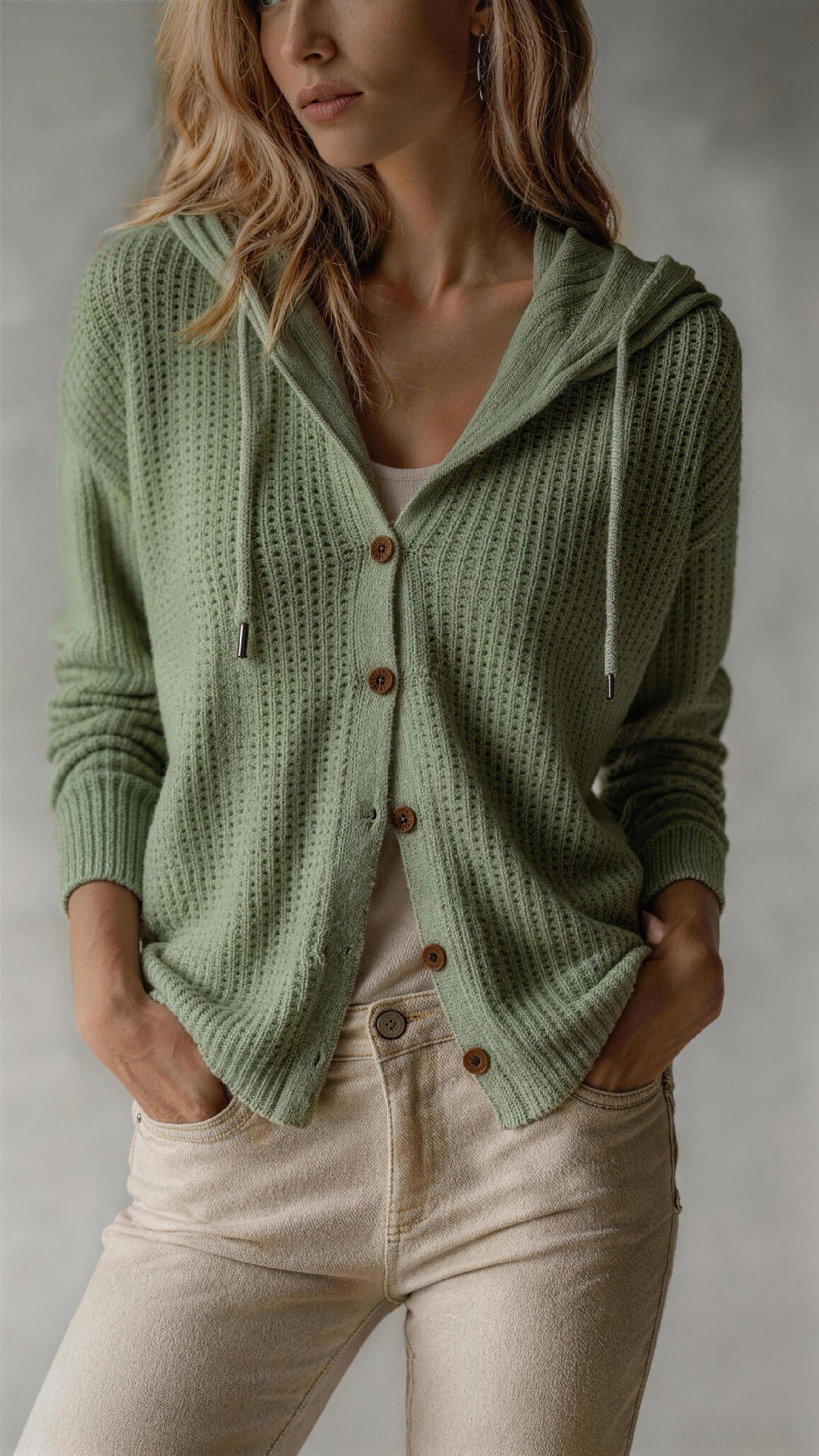 Hooded Knitted Cardigan Womens Loose-Fit Coat NorixaFashion.com
